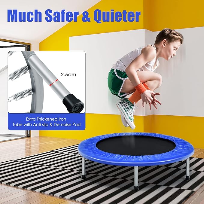 GYMAX Rebounder Trampoline for Adults, Mini Exercise Trampoline with Safety Pad, Foldable Rebounding Fitness Trampoline for Indoor/Outdoor, Small Workout Trampoline for Adults (Blue)