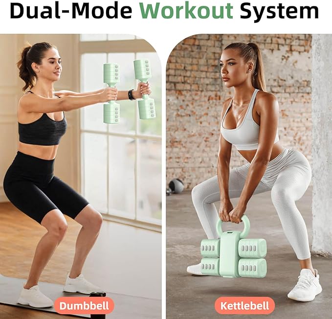 2-in-1 Adjustable Dumbbell Set, Upgraded 5 Levels Heavier Hand Weights for Women Men, Each 2.2/3.3/4.4/5.5/6.6lb, Convertible Weights Dumbbells and Kettlebell Set for Home Gym Exercise & Fitness