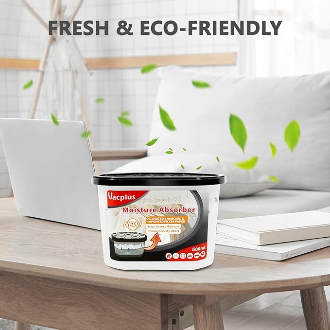 Vacplus Moisture Absorbers 6 Pack, 10.5 Oz Portable Humidity Absorber Boxes for Your Bathroom, Closet & Car, Dehumidifier with Activated Carbonfor, Black