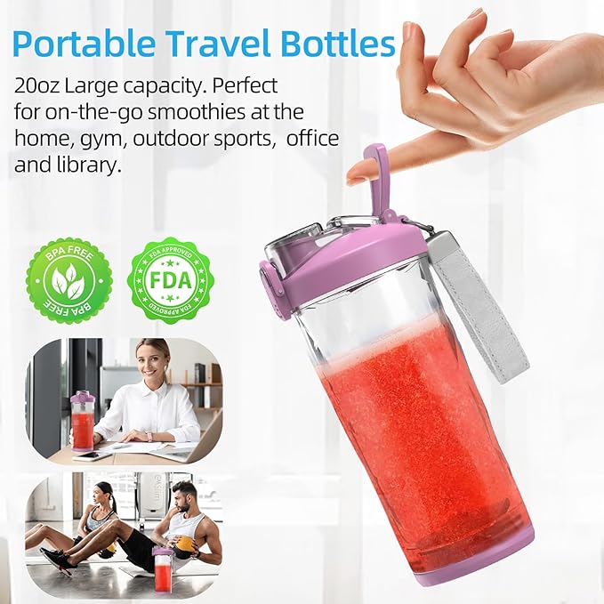 DENOKIN Portable Blender,Personal Size Blender for Shakes and Smoothies (Purpleish Pink, 20oz)