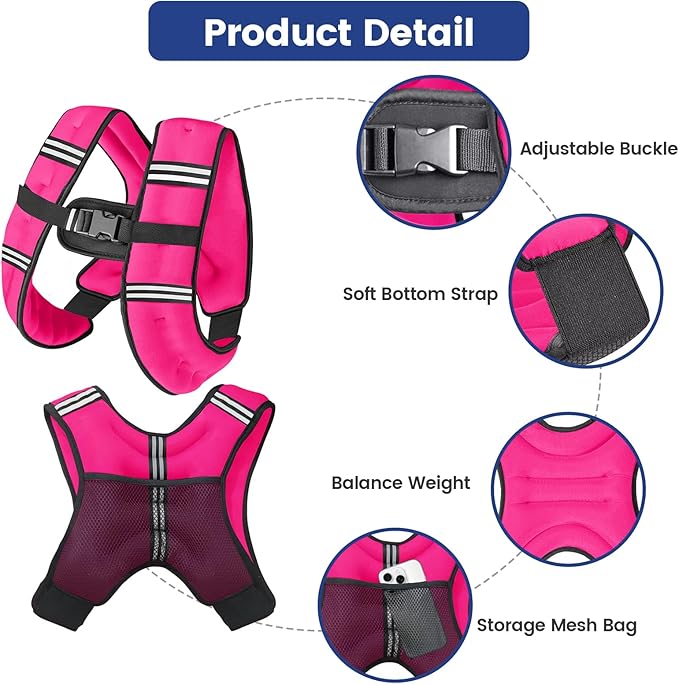 Zikopomi Weighted Vest Woman Man, 6lb/8lb/12lb/16lb/20lb/25lb/30lb Weight Vest with Reflective Stripes for Workout, Strength Training, Running, Fitness, Muscle Building, Weight Loss, Rucking Vest