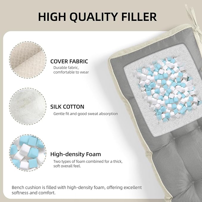 Detiblue Bench Cushion for Indoor Furniture，48x16x4Inch Tufted Bench Seat Cushion with Non-Slip, Comfortable and Durable for Shoe/Entryway/Storage with Cushion（CrossLinen Beige）