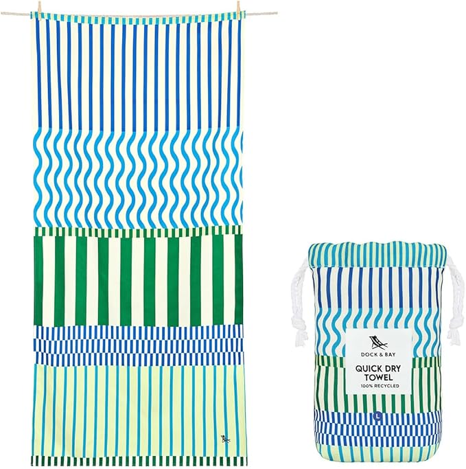 Dock & Bay Beach Towel - Quick Dry, Sand Free - Compact, Lightweight - 100% Recycled - Includes Bag - Blueberry Spritz - Extra Large (200x90cm, 78x35)