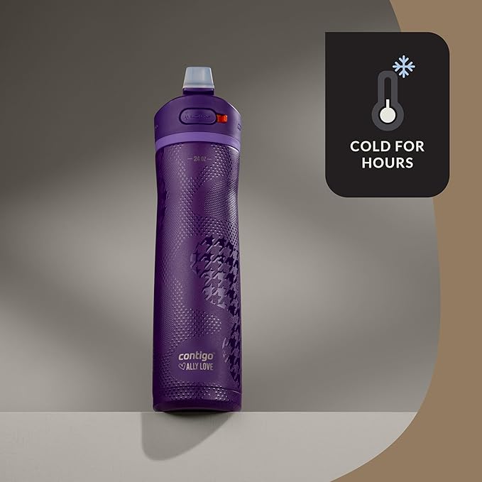 Contigo x Ally Love Ashland Chill 2.0, Stainless Steel, Spill Proof Water Bottle with AutoPop Easy Lean Lid, BPA Free, 24oz, Violet