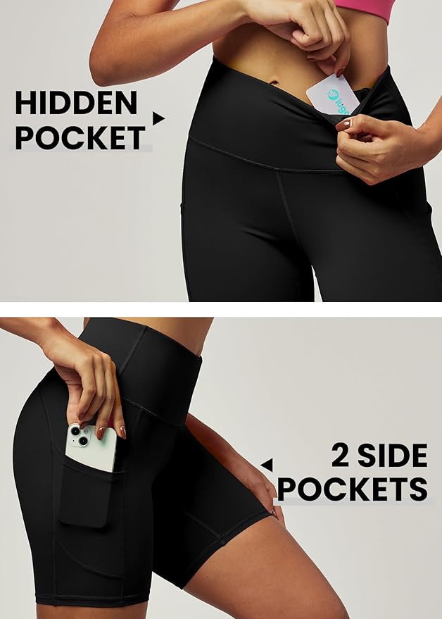 IUGA Biker Shorts Women 6" Tummy Control Workout Shorts Women with Pockets High Waisted Yoga Running Gym Spandex Compression