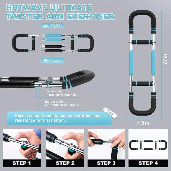 HOTWAVE Twister Arm Trainer, Chest Workout Equipment Exerciser for Men, Adjustable Arm and Chest Twister Trainer for Women - Portable Home Strength Training Fitness Equipment for Upper Body Muscle