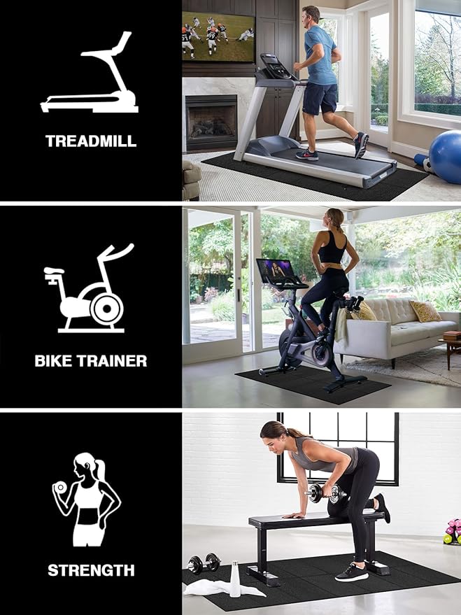 Treadmill Mat, 5'x2.5'/5.6'x2'/6.5'x3'/8'x3',6mm Thickness Exercise Equipment Mat for Carpet Hardwood Floors, Compatible with Walking Pad,Spin Bike,Elliptical Trainer,Rowing Machine