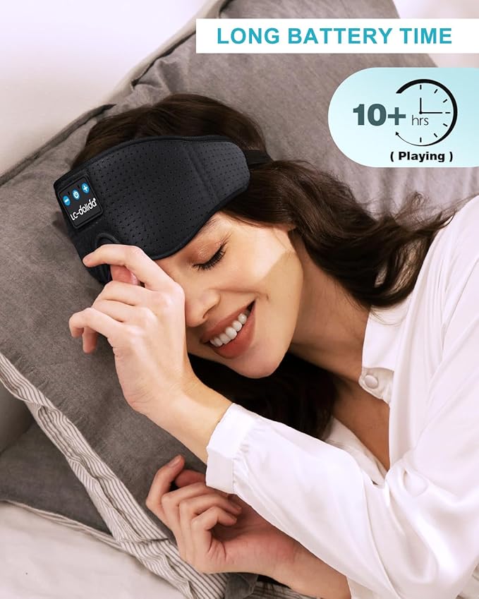 LC-dolida Sleep Headphones, 3D Sleep Mask Bluetooth Wireless, Sleeping Headphones for Side Sleepers Sleep Eye Mask Music Weighted Sleeping Mask Meditation Gifts for Men Women (Black)