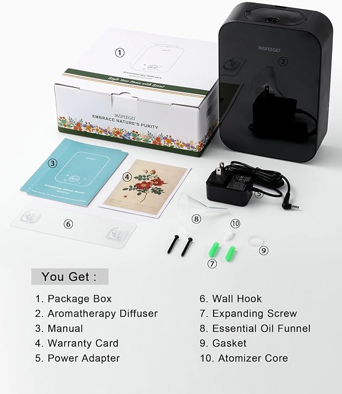 Waterless Essential Oil Diffuser, Portable Bluetooth Aromatherapy Device for Home, 24/7 Customizable Schedule, 1600 sq ft Coverage, 2×D Cell or Plug-in Powered (Dual Power-Black)