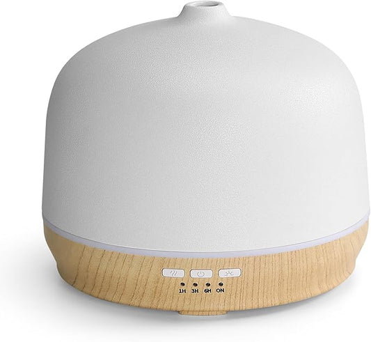 Ceramic Essential Oil Diffusers for Home Large Room, Aromatherapy Scent Air Diffuser Ultrasonic Aroma Defusers 500ml with Timed—Wood