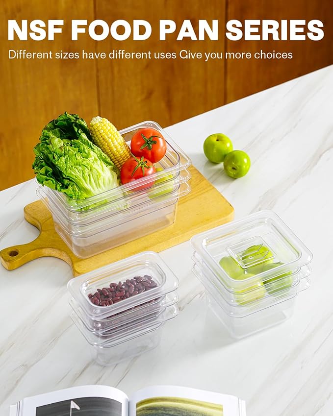 1/4 Size&6 Inch Commercial Food Pan with Lids-[NSF Certified][Hot&Cold Resistant] 4PCS Clear Restaurant Food Storage Containers with Lids, Topping Salad Bar Container (BPA-FREE)