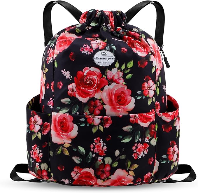 HUA ANGEL Drawstring Backpack Bag, Sport Gym Sackpack Lightweight Small Gym Bag for Men Women Pull String Sport Beach Bag