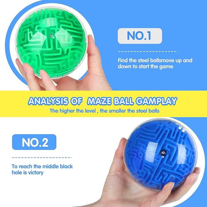 Sumind 4 Pcs 3D Puzzle Maze Ball Magic Brain Teasers Games Memory Sequential Gravity Maze Cube Ball Sphere Educational Puzzle Toys for Adult Hard Challenges(Blue, Green)