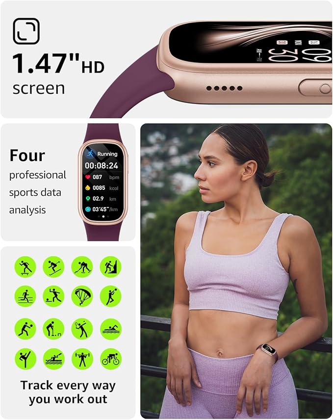 Fitness Tracker (Answer/Dial Call), Smart Watch with 1.47" HD Touch Display, 130+ Sport Modes Activity Tracker with Sleep Monitor, IP68 Waterproof Tracker for Android&iPhone Women Men
