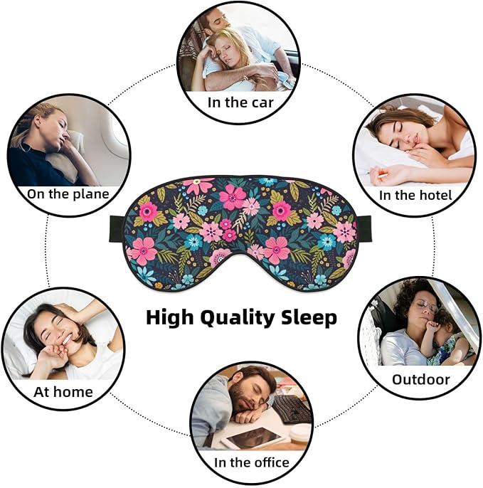 Sleep Eye Mask Colorful Floral and Leaves Sleep Mask for Women Men Comfortable Eye Mask with Adjustable Strap Soft Eye Cover Blindfold for Travel Yoga Nap Shift Work
