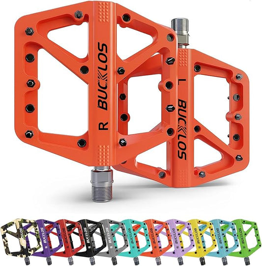 BUCKLOS Mountain Bike Pedals MTB Pedals Flat, Adult Bicycle Road Bike Large Platform Nylon Non-Slip Pedal for Gravel Bike/Hybrid Bike 9/16"