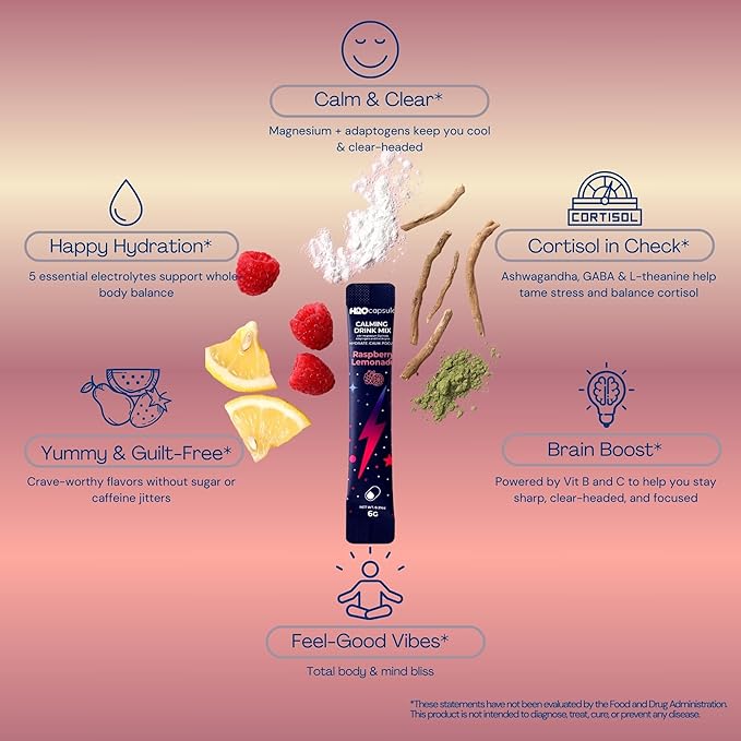 Calm Magnesium Glycinate Drink Mix with Electrolytes – Sugar Free Powder with Ashwagandha, L-Theanine, Vitamin B & GABA – Cortisol Support, Stress Relief, Hydration & Focus - 30 servings (Variety)