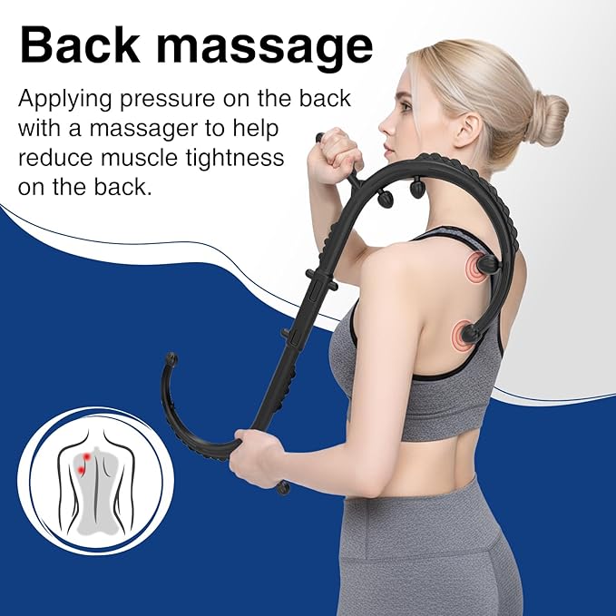 Massage Stick,Handheld Trigger Point Back and Neck Massager Cane, Deep Tissue Self Massage Tool for Muscle Knots and Myofascial Release,for Pain Relief and Muscle Recovery,Black