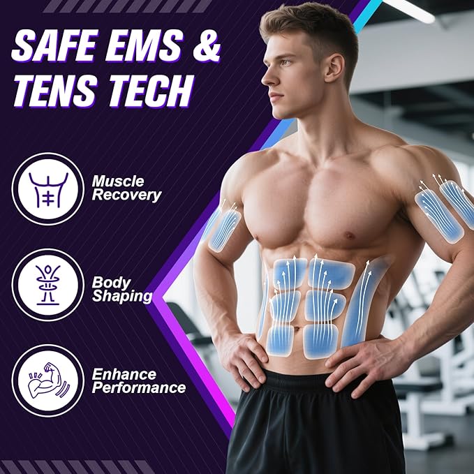 Electronic Muscle Stimulator with TENS & PMS, Ab Belt Stimulator Muscle Toner, Abdominal Fitness Trainer for Home