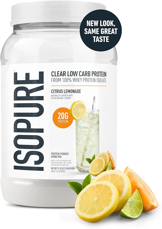 Isopure Clear Whey Isolate Protein Powder Infusions, Lactose Free, Gluten Free, Naturally Flavored, Citrus Lemonade, 20g Protein Per Serving, 1.9 Lb, 36 Servings