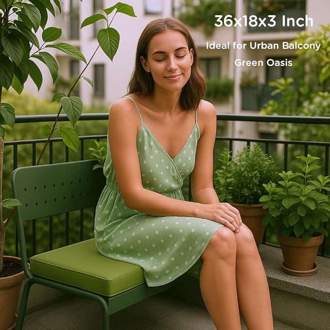 Codi Outdoor Bench Cushion 36 inch, Double Waterproof Patio Furniture Cushions Replacement for Swing, Porch, Couch, 36x18x3'', Green