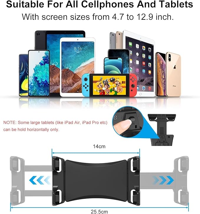 Exercise Bike Tablet Holder,Treadmill Exercise Gym Tablet Mount - Adjustable Indoor Handlebar Bracket for iPad Pro 9.7, 10.5, 12.9, Air Mini 2 3 4 5 6, iPhone, Samsung Tab, 4.7-13" Tablets stand