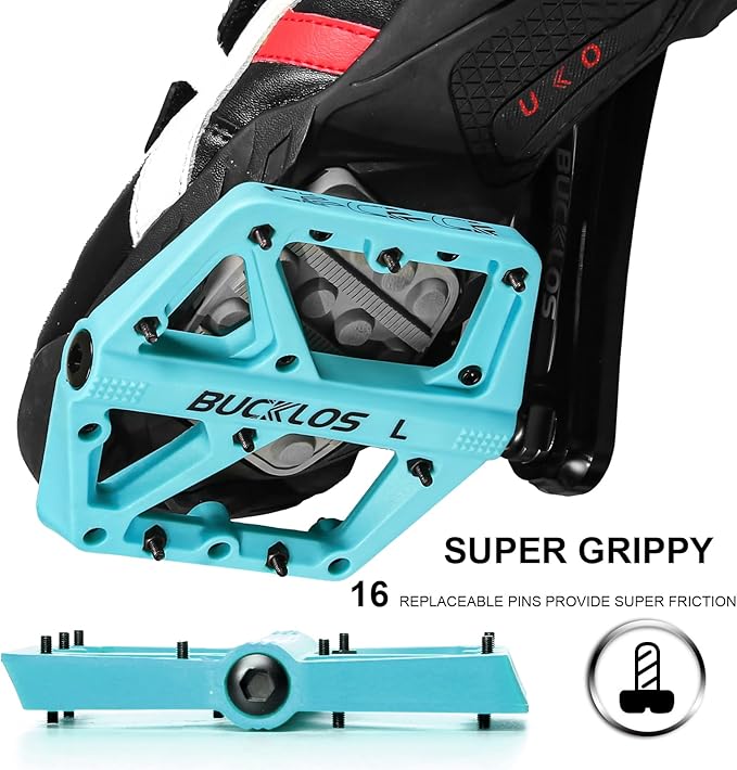 BUCKLOS Mountain Bike Pedals MTB Pedals Flat, Adult Bicycle Road Bike Large Platform Nylon Non-Slip Pedal for Gravel Bike/Hybrid Bike 9/16"