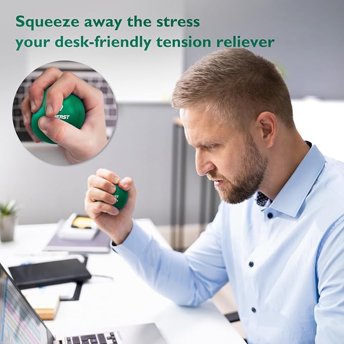 FitBeast Stress Balls for Adults, 6-Pack Hand Therapy Balls, Soft, Medium, Hard Tri-Density, Green, Orange, Blue