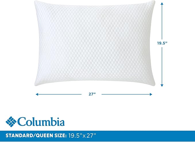 Columbia Comfort Ice Fiber Side Sleeper Down Alternative Bed Pillow with Polyester Fiberfill, Supportive Cooling Double Sided Breathable Cover (Back & Stomach Sleeper, Standard/Queen (Pack of 1))