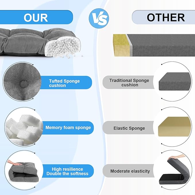 Bench Cushion 42 Inch - Chenille Fabric, High-Density Foam, Non-Slip Bottom, Soft Durable Indoor Tufted Long Seat Cushion for Window Garden Furniture (Gray, 42x16x4 Inch)