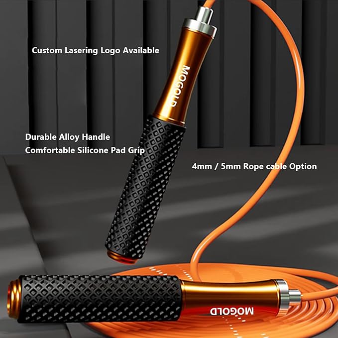 5mm PVC Jump Rope For Men Women - Dual Ball Bearing -Metal Handle Core Covered Rubber Grip- Adjustable 10ft long Skipping Rope - Good For Workout Fitness Weight loss