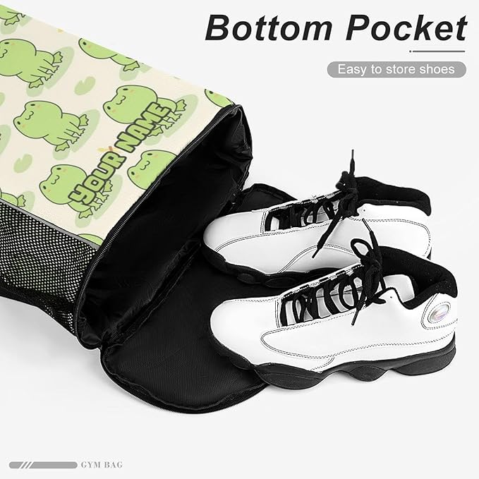 Custom Frog Drawstring Backpack - Cute Cinch Sack, String Backpacks with Pocket for Kids Women Men Boys Girls for Gym Outdoor Sports Travel Athletic Drawstring Bag - Lightweight/Foldable