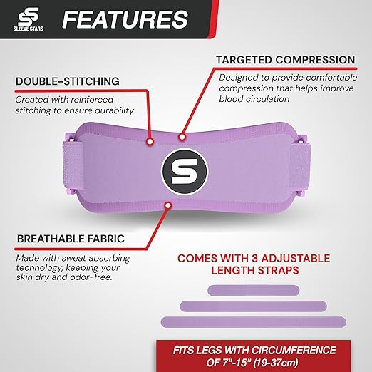 Sleeve Stars Swedish Brand Patellar Tendon Support Strap for Women & Men Effective Osgood Schlatter Knee Brace Youth & Kids Knee Brace with 3 Adjustable Length fits 7"-15" (Single/Light Purple/Kids)