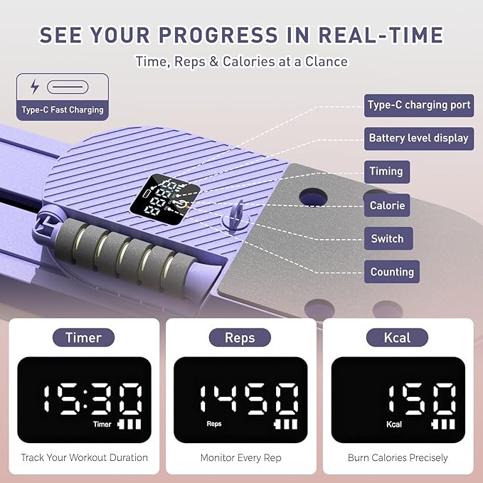 2025 Upgrated Pilates Board, Portable Pilates Reformer with Two Groups Resistance Band and Counter, Multi-Function Abdominal Pilates Board for Home, Suitable for Women's Full-Body Workouts