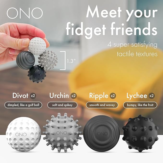 ONO Signets – Silicone Magnetic Balls with Textured Dimples, Bumps, and Waves | Fun to Play with Fidget Toy for Adults | Help Relieve Stress, Anxiety, Tension (Graphite, Set of 4)