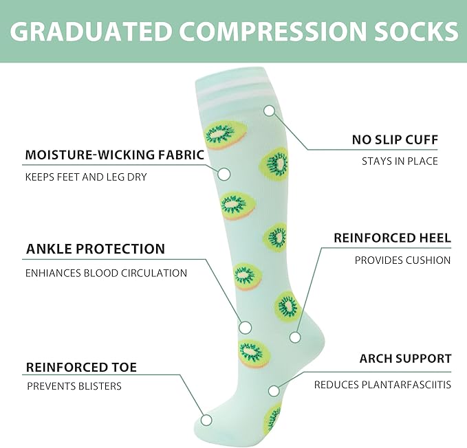 fenglaoda Compression Socks for Women Men Knee High 3 Pairs Support for Nurses, Travel, Circulation, Athletic, Pregnancy