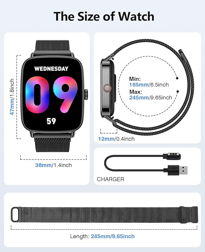 2025 Smart Watches for Men, 1.85" AI Voice Smartwatch, 24/7 Heart Rate Monitor, Stress/SpO2/Sleep Tracker, IP68 Waterproof, Weather, 100+ Sports Fitness Tracker for Android iOS Black Metal