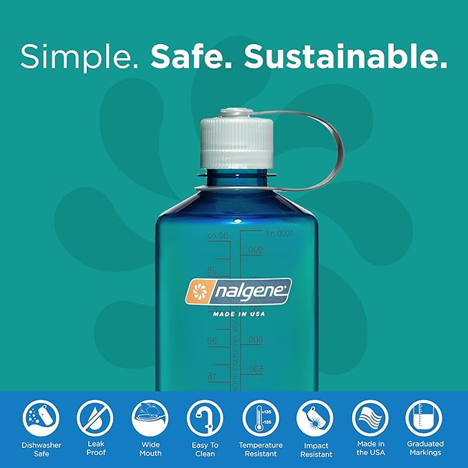 Nalgene Sustain Tritan BPA-Free Water Bottle Made with Material Derived from 50% Plastic Waste (using ISCC certified mass balance), 32 OZ, Narrow Mouth, Trout (Pack of 6)