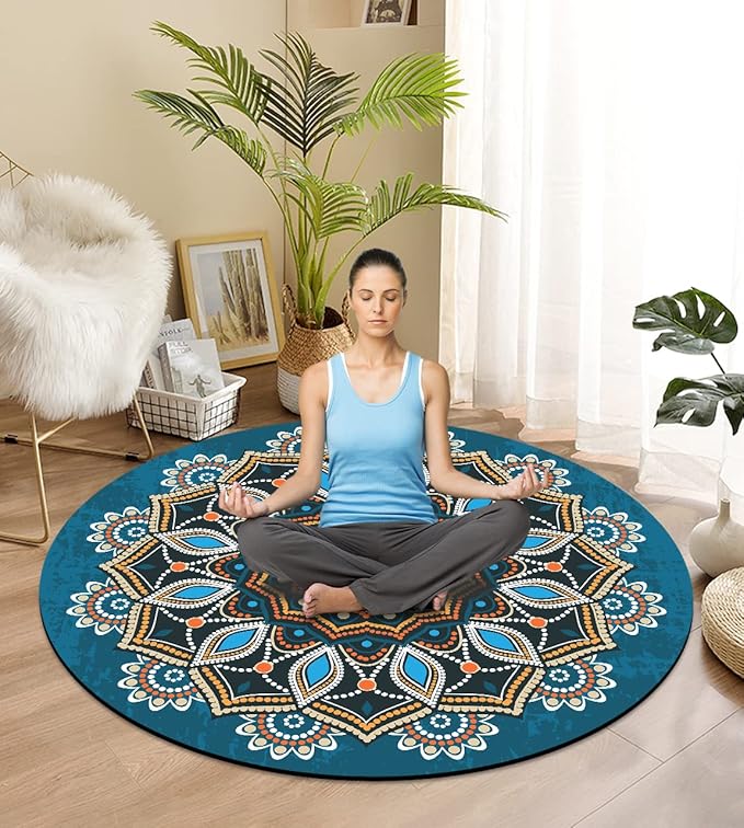 Round Meditation Pilates Yoga Mat Luxury Suede Large Yoga Mat Natural Rubber Non-Slip Base is ery Suitable for Meditation, Stretching, Yoga Environmental Protection, Fitness Exercise, Home and Outdoor. 140CM Diameter