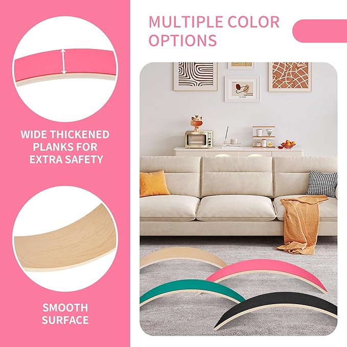 Balance Board, 32 Inch Wooden Wobble Board, Montessori Rocker Yoga Curvy Board Natural Wood, Open Ended Learning Toy, Sensory Play Equipment for Office & Classroom, Multiple Colors