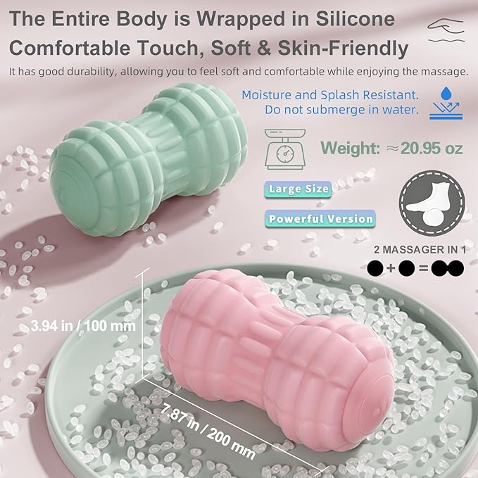 Vibrating Peanut Massage Ball for Back, Neck, Leg, Foot and Body, Portable Deep Tissue Muscle Roller for Trigger Point Massage, Myofascial Release and Psoas Release Tool (Green)