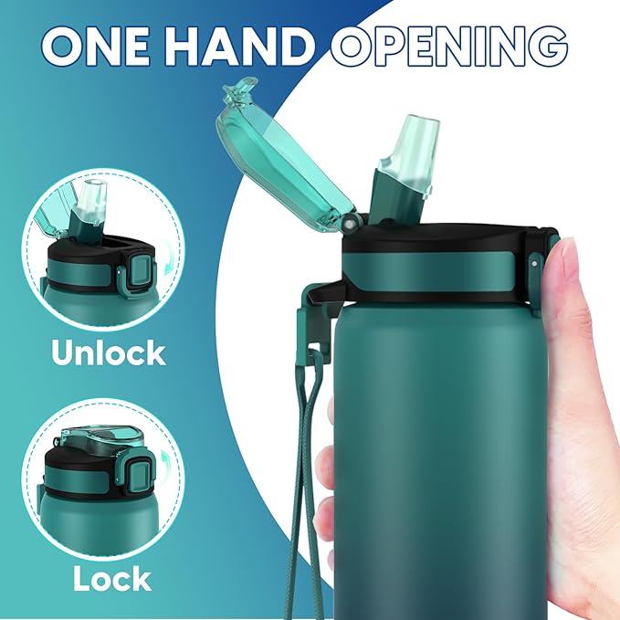 24oz Leakproof Insulated Water Bottle with Straw, Double wall, 18/8 Stainless Steel Drinking Bottle for Camping, Gym, Travel,Car