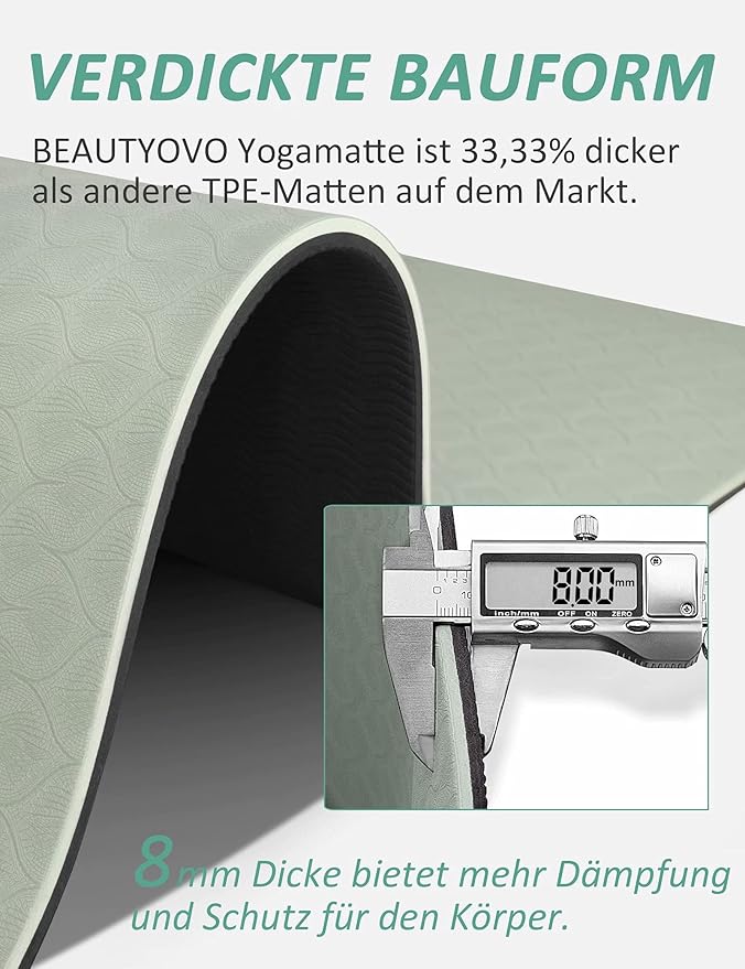 BEAUTYOVO Yoga Mat with Strap, 1/3 Inch Extra Thick Yoga Mat Double-sided Non Slip, Professional TPE Yoga Mats for Women Men, Workout Mat for Yoga, Pilates and Floor Exercises