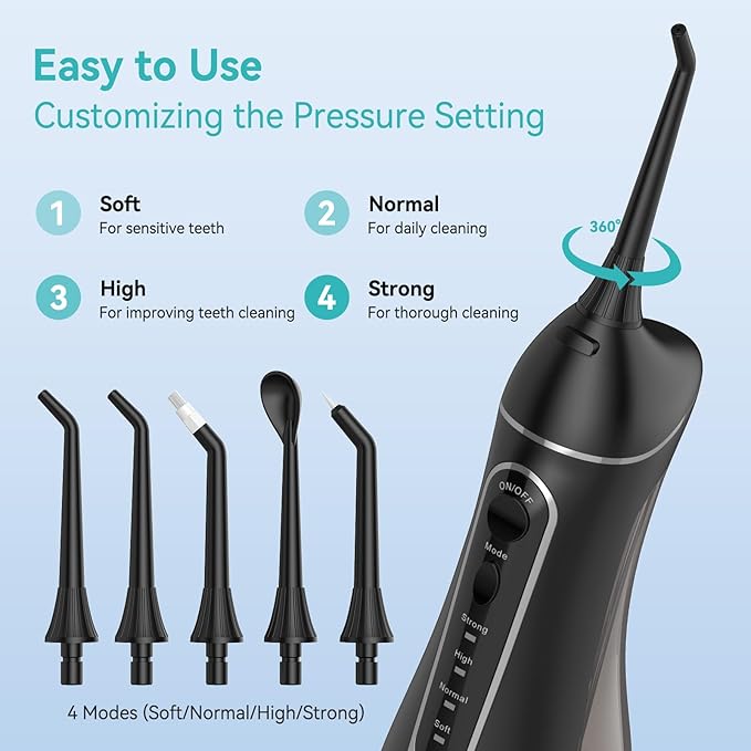 Water Dental Flossers for Teeth, 300ML Cordless Portable Electric Water Flosser, 4 Modes Oral Irrigator, Waterproof Rechargeable Water Floss for Deep Cleaning, Plaque Remover,Braces Home Travel Use