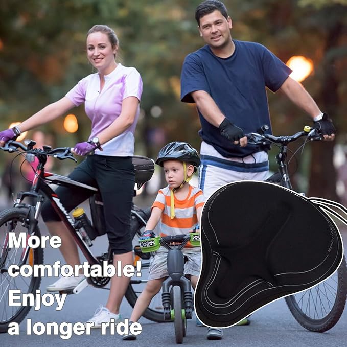 DAWAY Comfortable Bike Seat Cover - C3 Soft Gel & Memory Foam Padded Bike Seat Cushion for Women Men Seniors, Comfort, Fits for Peloton, Stationary, Exercise, Mountain and Cruiser Bicycle Saddles