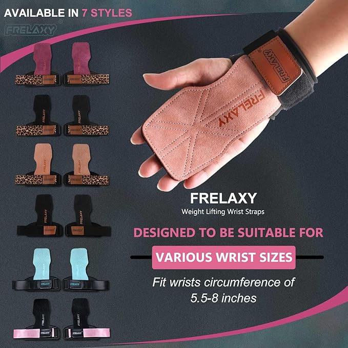 Frelaxy Lifting Wrist Straps Women and Men, Weight Lifting Grips with Cushion Wrist Loop, Double Layer Leather and Storage Pouch, Gym Workout Straps for Deadlift and Powerlifting