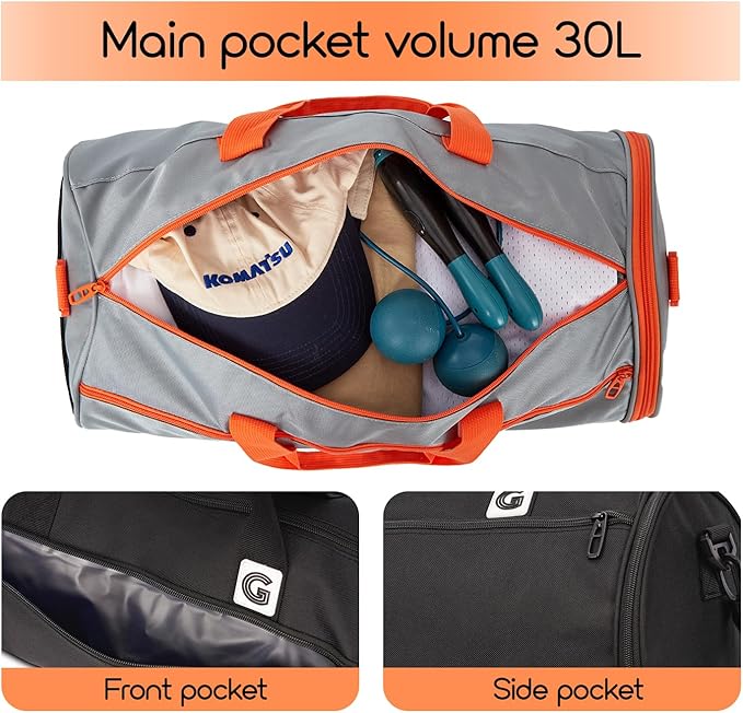 Gym Duffle Bag for Men & Women with Wet & Shoe Separated Compartment, 21 Inch and 30L Large Duffle Bag for travel Carry On, Swimming, Workout, Football. Black