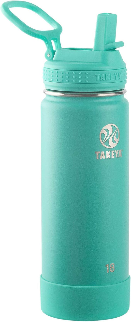 Takeya Actives Water Bottle with Straw Lid - Durable & Easy-Care Water Bottle with Stainless Steel Insulation - BPA-Free Lid with Carry Handle & Straw - Dishwasher-Safe - 18 oz, Teal