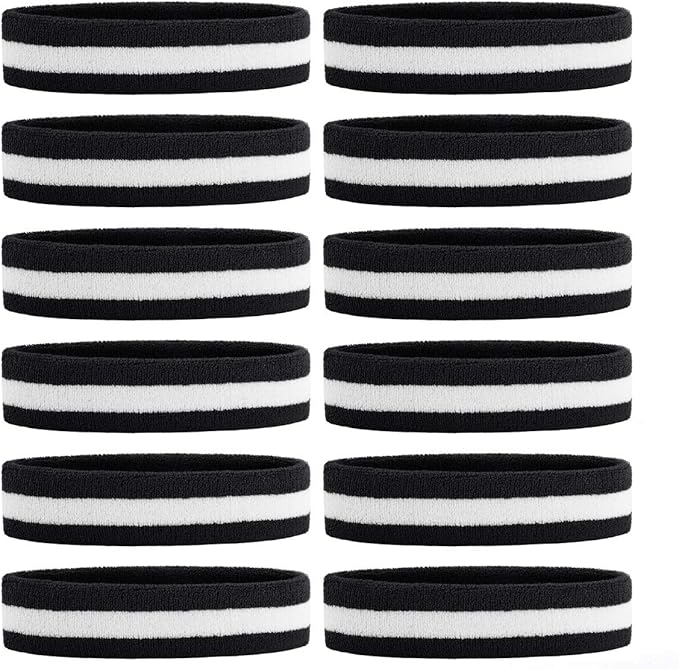 ONUPGO Sweatband Headbands for Men & Women -12PCS Sports Headbands Moisture Wicking Athletic Cotton Terry Cloth Headband for Tennis,Basketball,Football,Gym,Working Out