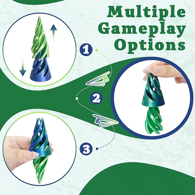 5 Packs Impossible Cone Fidget Toy, 3D Printed Spiral Cone Fidget Toy for Anxiety Relaxing, Impossible Pyramid Passthrough Birthday Party Gift for Adults & Kids Desk Decor(Blue Green+Yellow Green)
